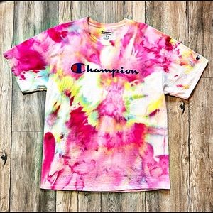 Custom Tie Dye Champion T-shirt in Men Sizes L&XL